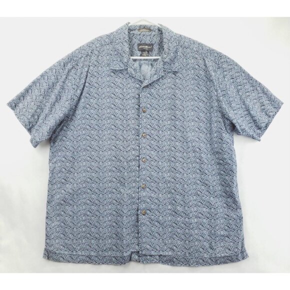 Eddie Bauer Other - Eddie Bauer Shirt Mens XL Black Blue Geometric Linen Short Sleeve Button-Up